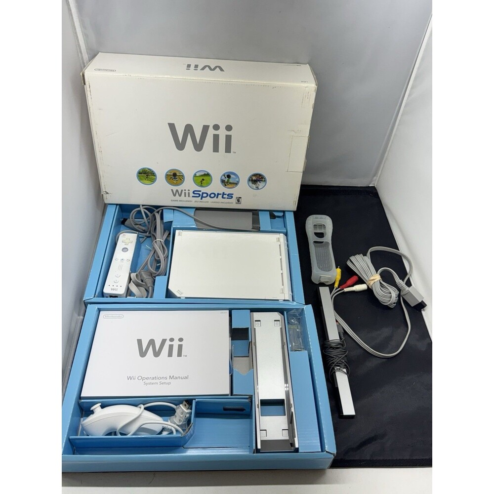 Nintendo Wii Console Bundle White RVL-001 In Original Box Tested Works - NO GAME